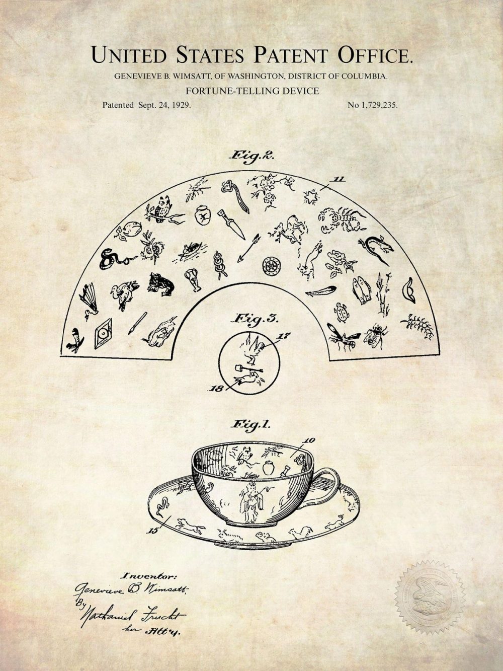 Carnival / Steampunk / Occult | Tea Leaf Reading | 1929 Divination Patent Carnival / Steampunk / Occult Antique