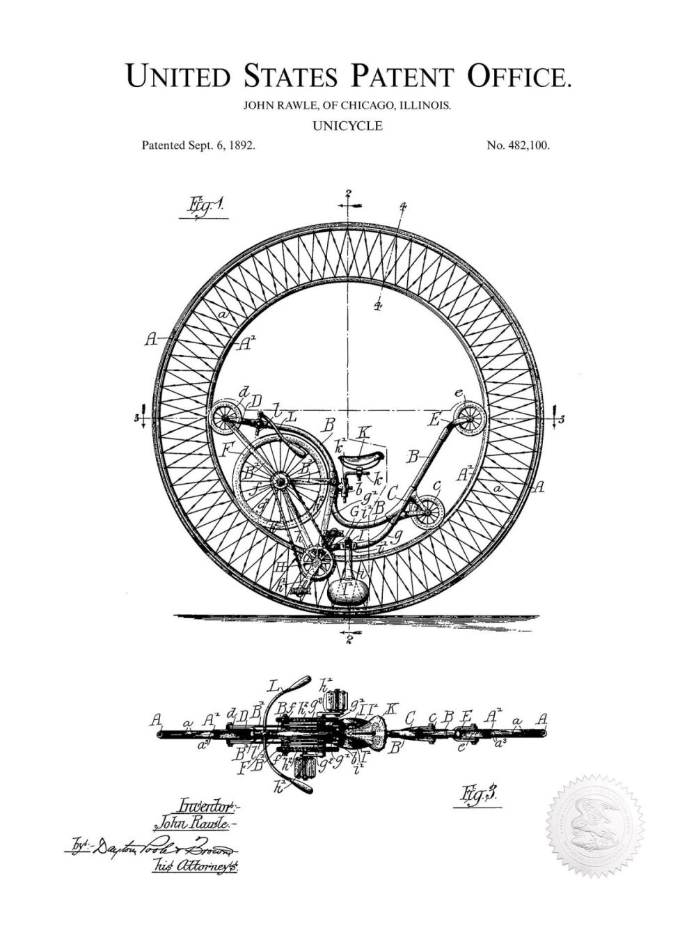 Carnival / Steampunk / Occult | Unicycle Design | 1893 Patent Carnival / Steampunk / Occult Antique