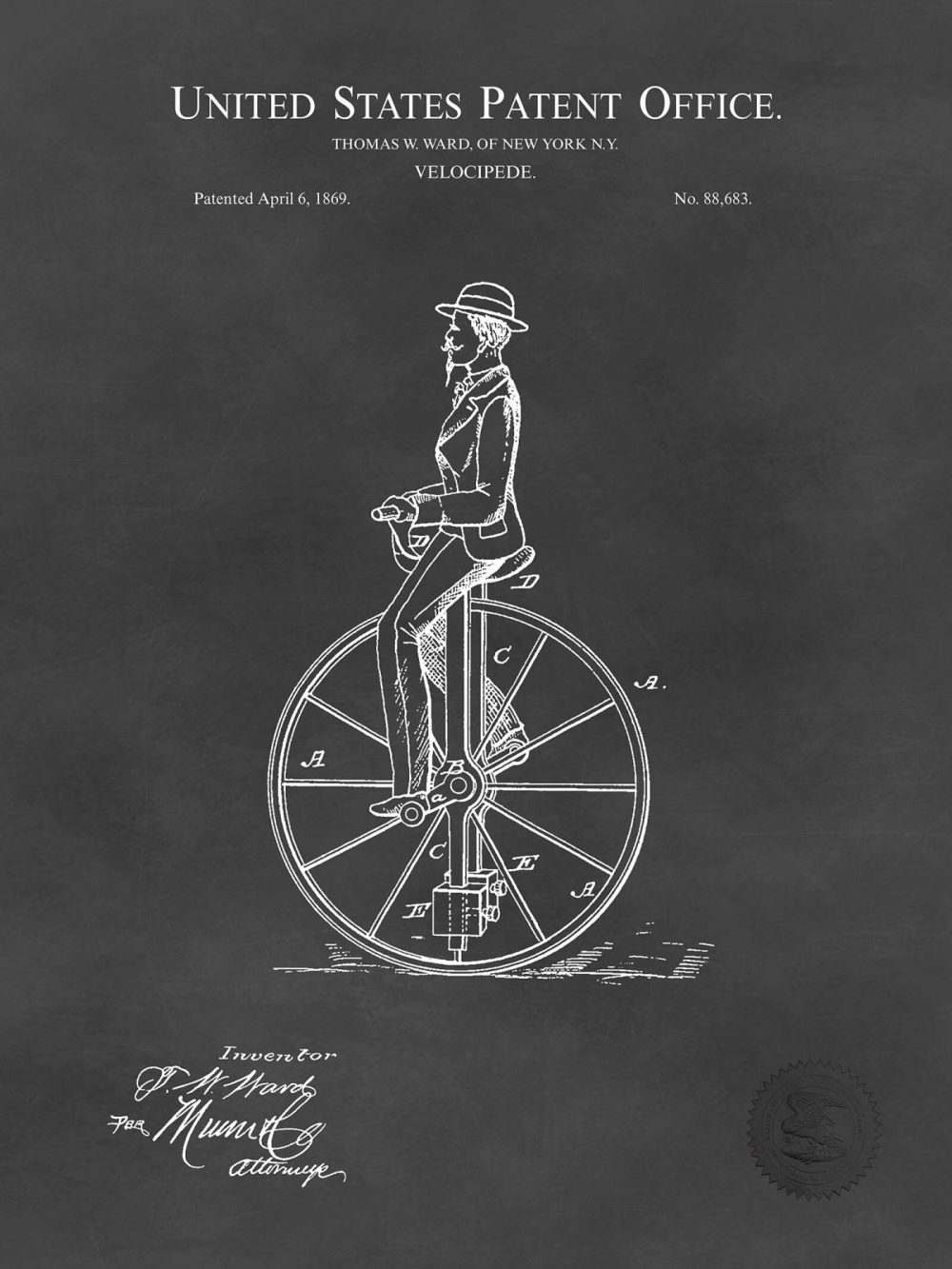 Carnival / Steampunk / Occult | Velocipede Design | 1869 Patent Carnival / Steampunk / Occult Antique