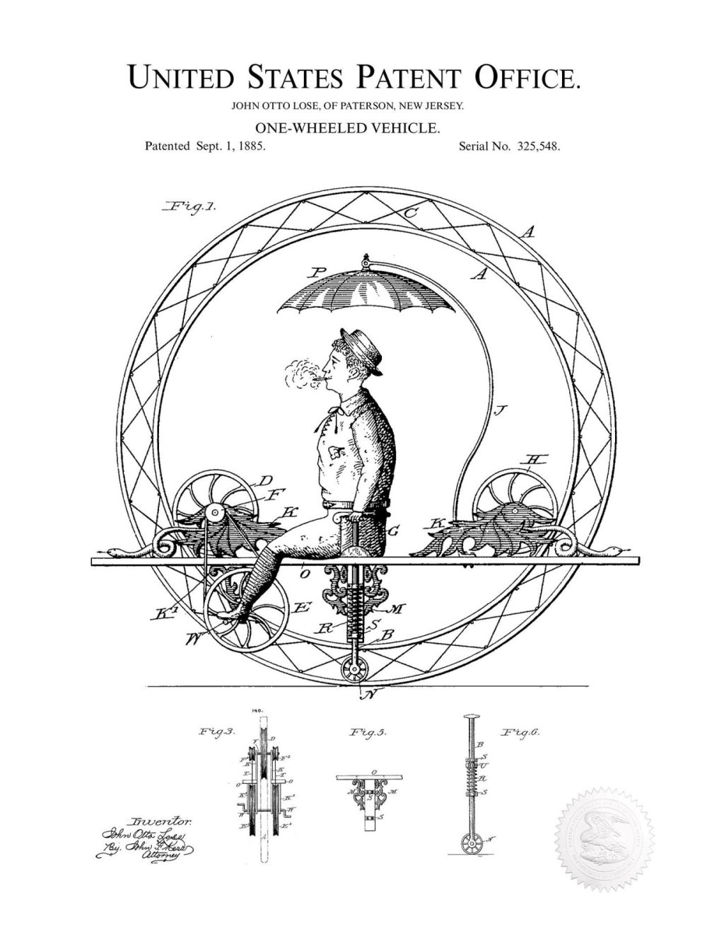 Carnival / Steampunk / Occult | Vintage Unicycle Design | 1885 Patent Carnival / Steampunk / Occult Antique