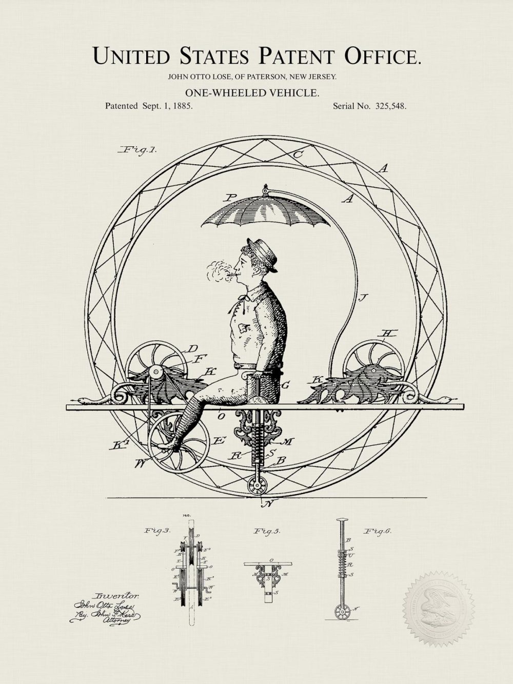 Carnival / Steampunk / Occult | Vintage Unicycle Design | 1885 Patent Carnival / Steampunk / Occult Antique