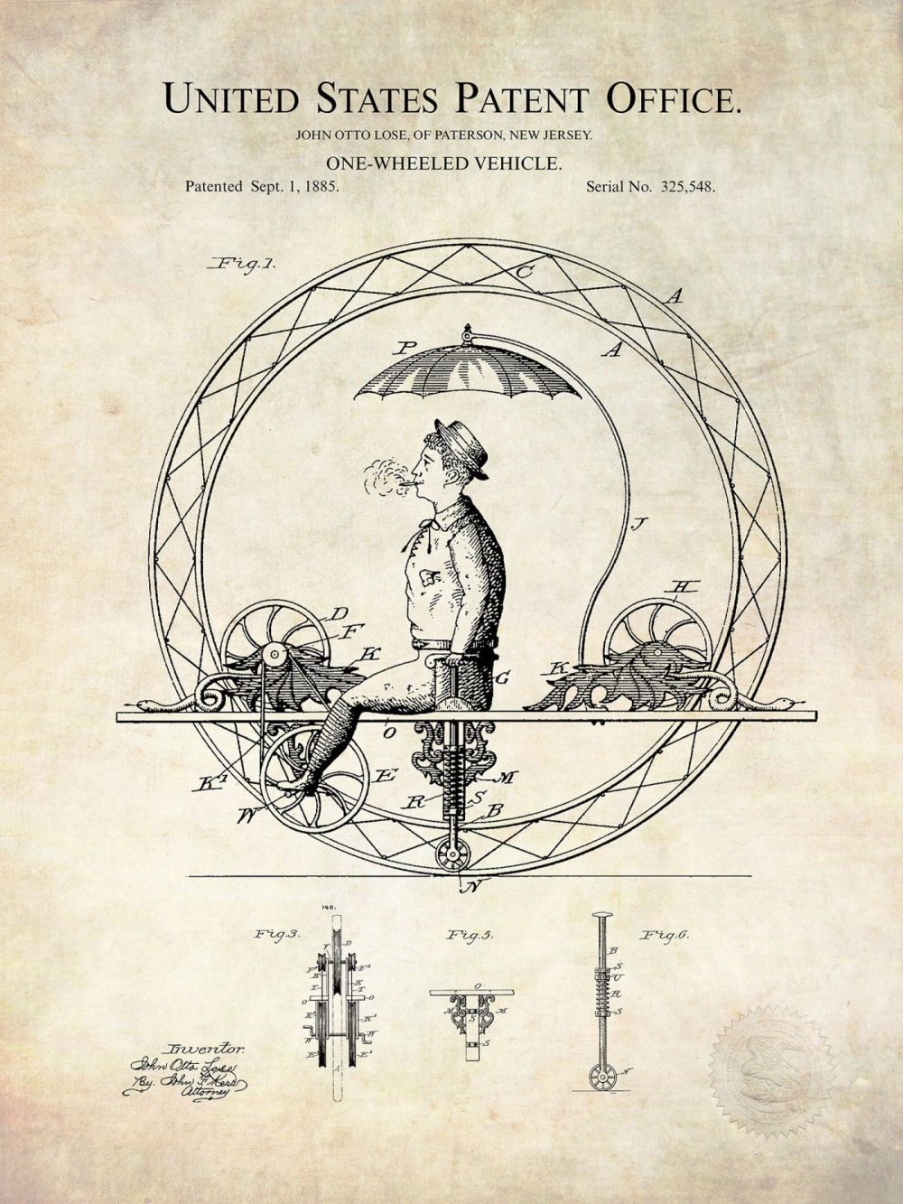 Carnival / Steampunk / Occult | Vintage Unicycle Design | 1885 Patent Carnival / Steampunk / Occult Antique