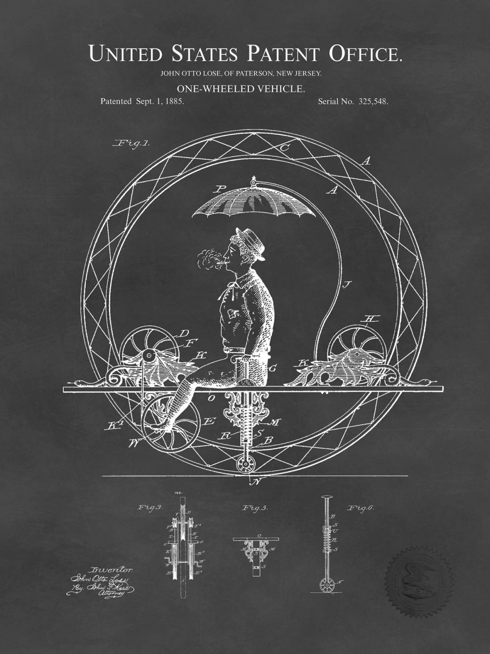 Carnival / Steampunk / Occult | Vintage Unicycle Design | 1885 Patent Carnival / Steampunk / Occult Antique