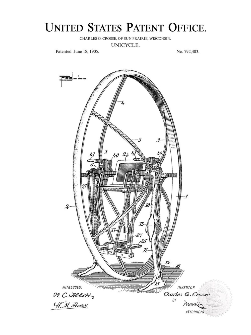 Carnival / Steampunk / Occult | Vintage Unicycle Print, 1905 Steampunk Patent Carnival / Steampunk / Occult Antique