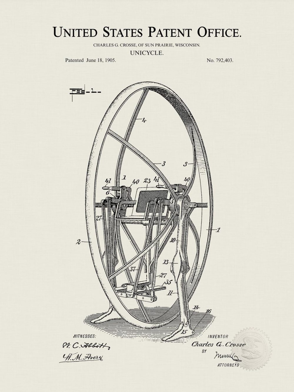 Carnival / Steampunk / Occult | Vintage Unicycle Print, 1905 Steampunk Patent Carnival / Steampunk / Occult Antique