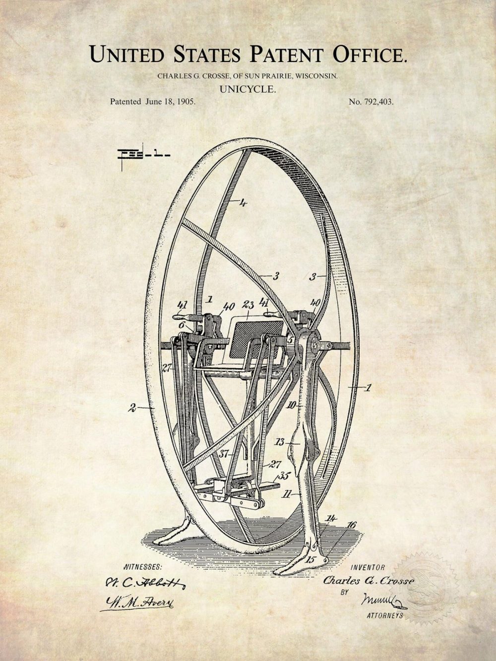 Carnival / Steampunk / Occult | Vintage Unicycle Print, 1905 Steampunk Patent Carnival / Steampunk / Occult Antique