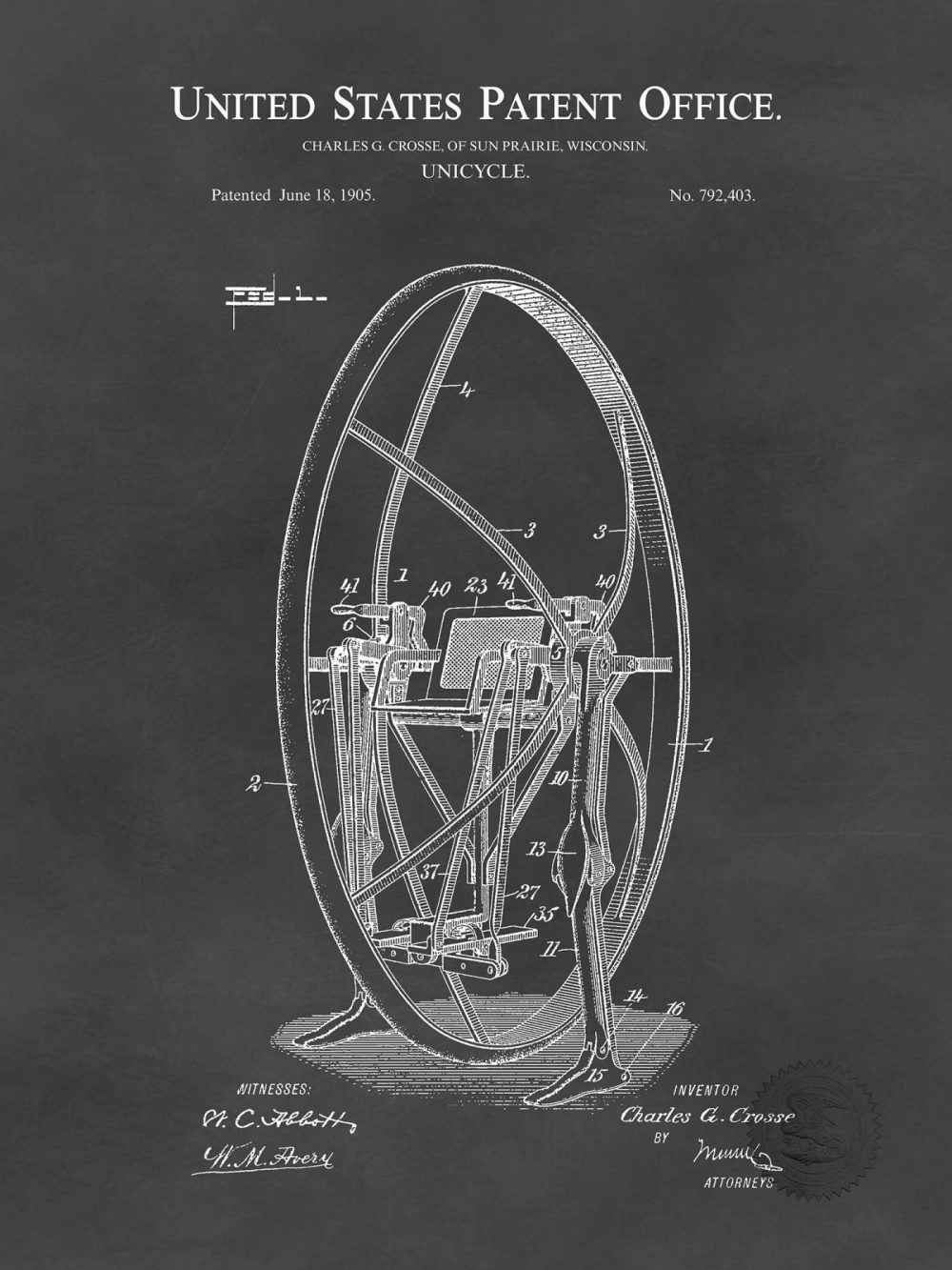 Carnival / Steampunk / Occult | Vintage Unicycle Print, 1905 Steampunk Patent Carnival / Steampunk / Occult Antique