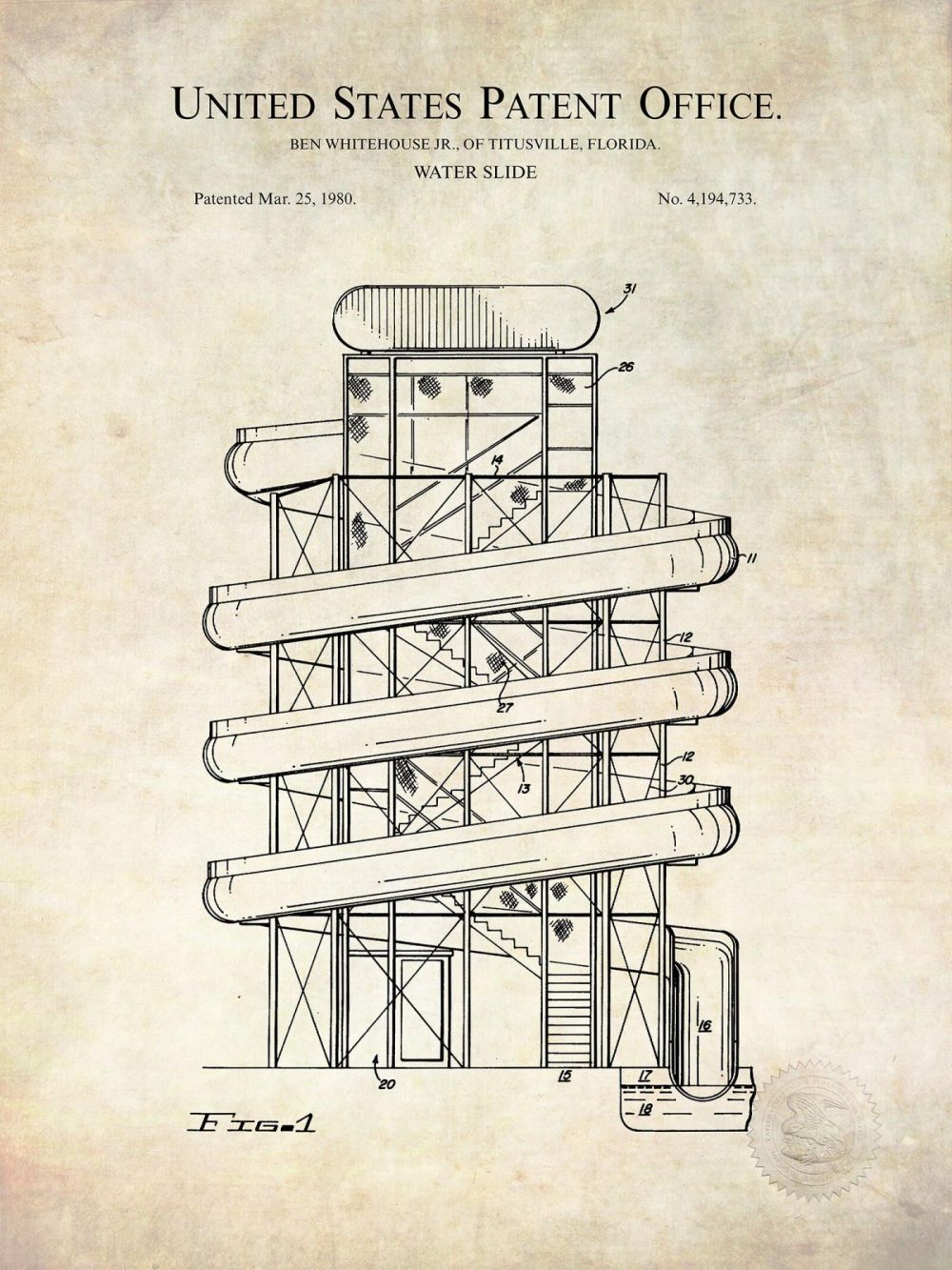 Carnival / Steampunk / Occult | Waterslide Design | 1980 Patent Print Carnival / Steampunk / Occult Antique