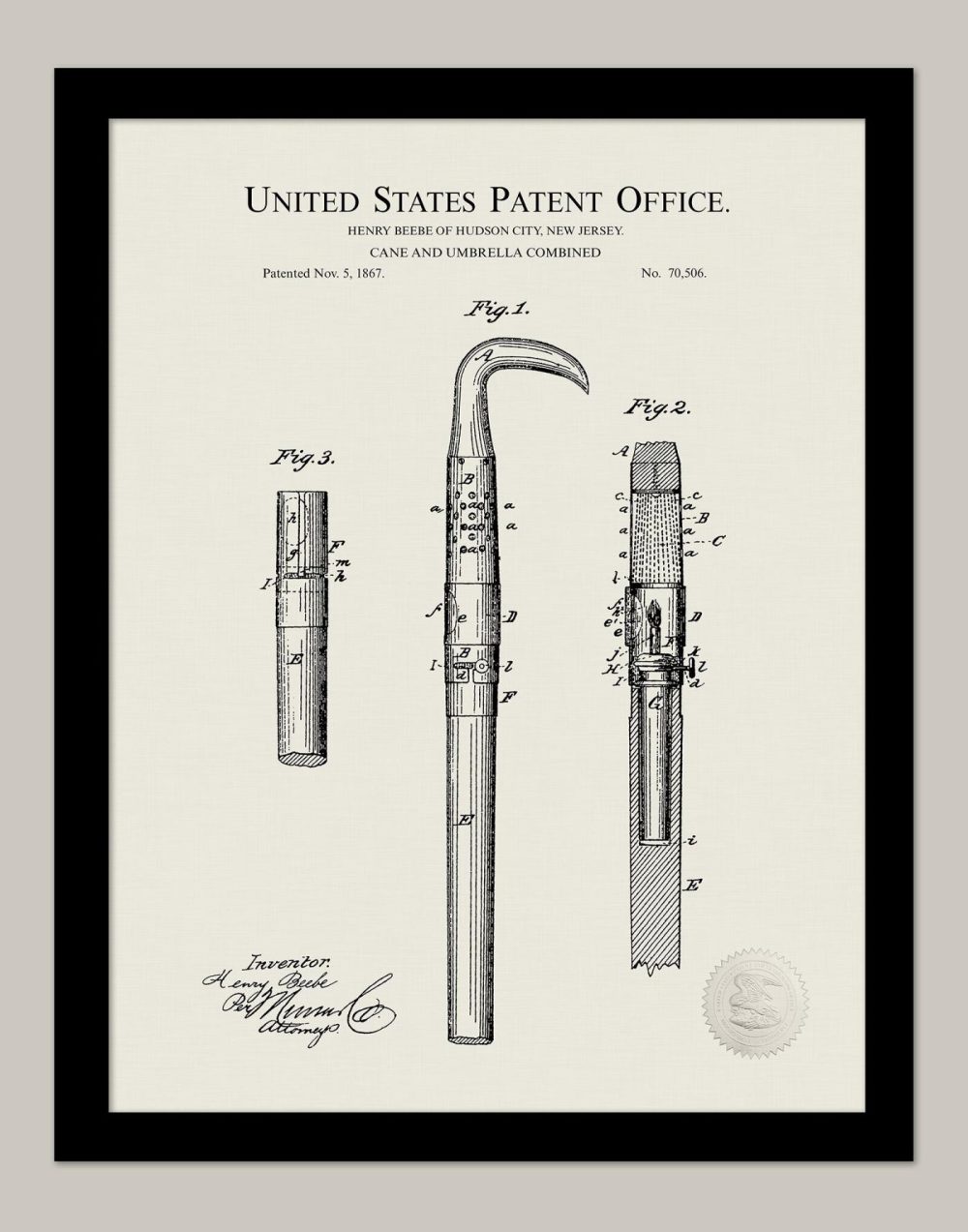 Fashion / Couture | 1867 Vintage Cane – Umbrella Patent Fashion / Couture Antique