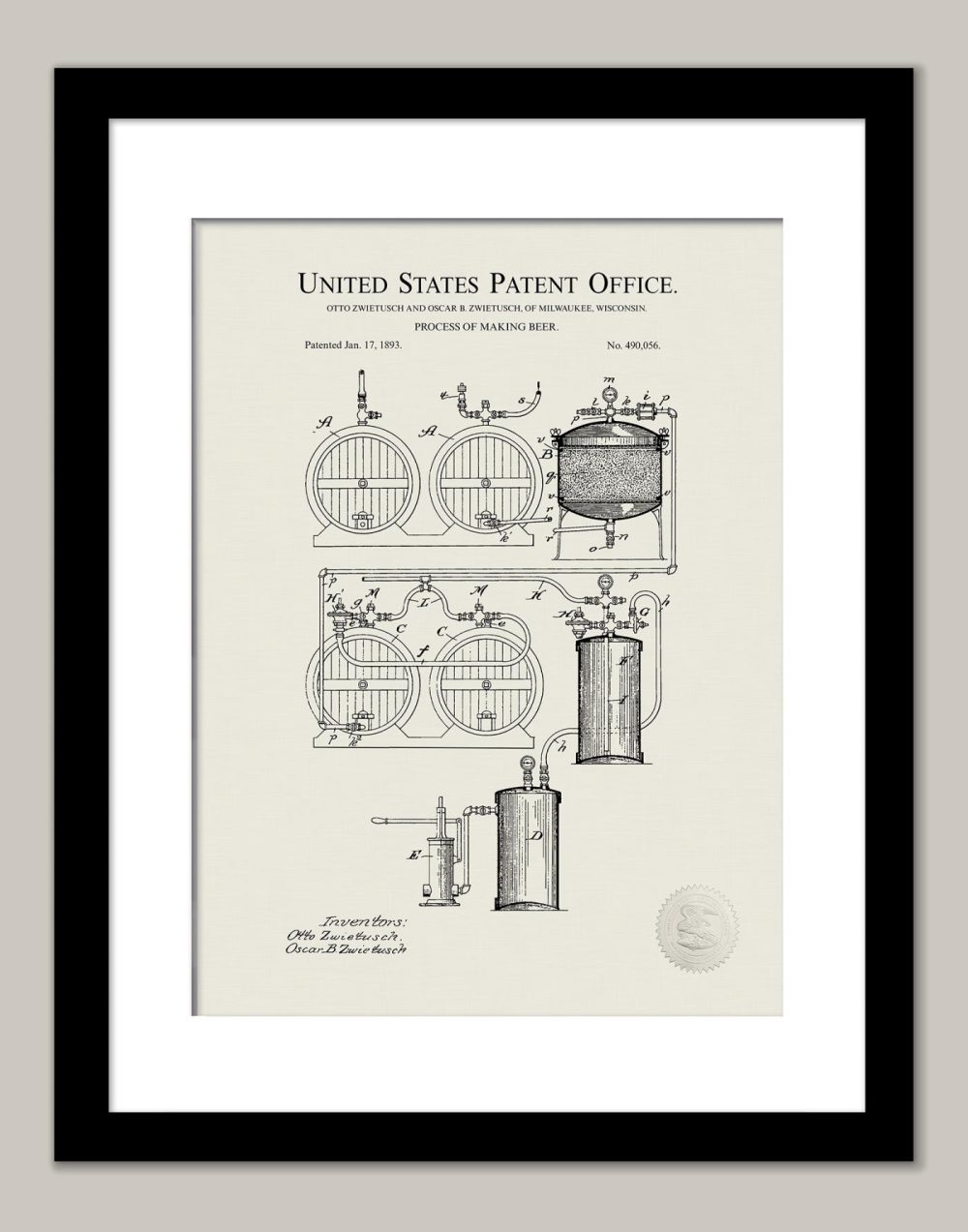 Man Cave / Poker / Cigar | Beer Making Process | 1893 Patent Beer / Whiskey / Wine Antique