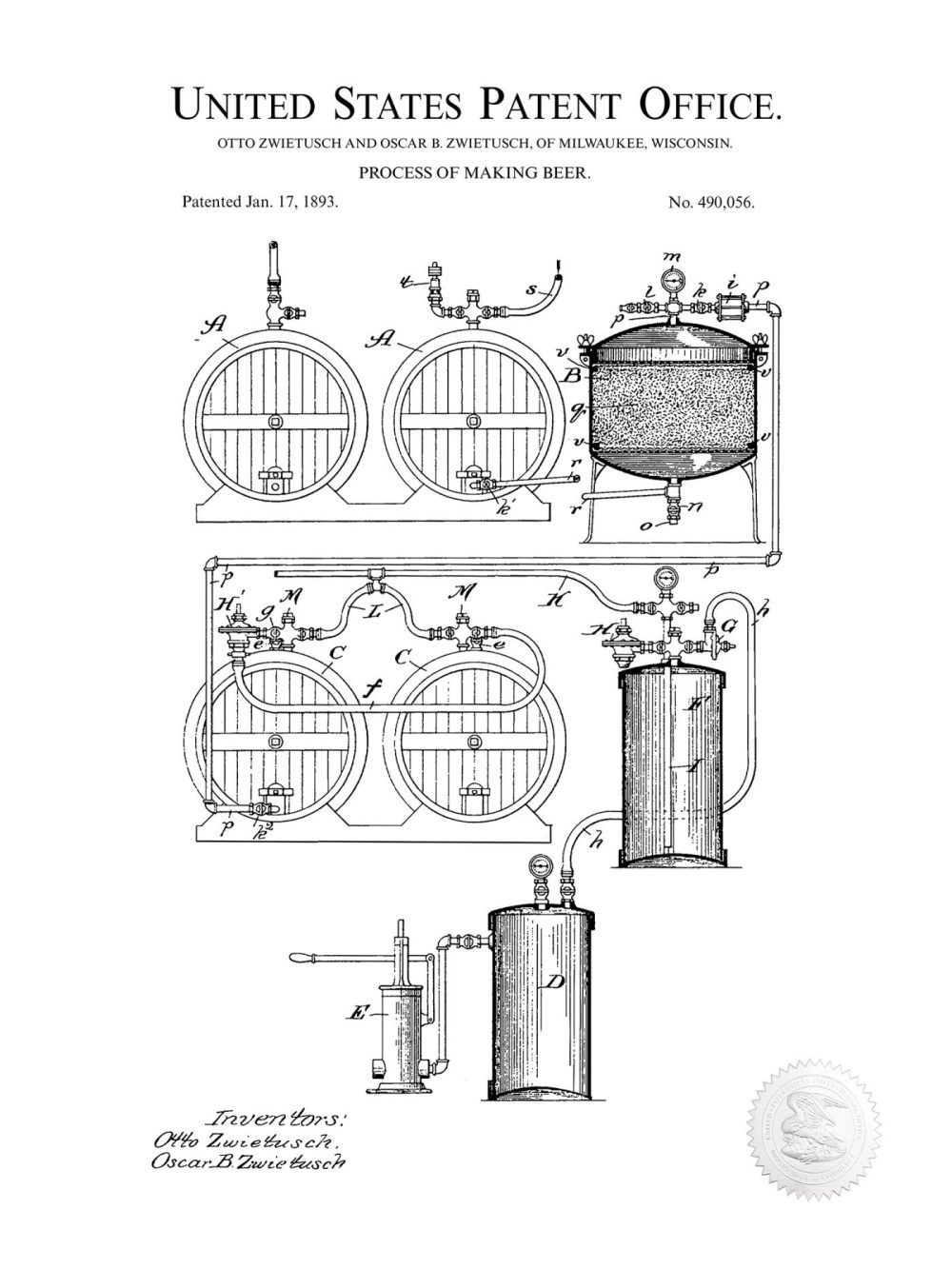 Man Cave / Poker / Cigar | Beer Making Process | 1893 Patent Beer / Whiskey / Wine Antique