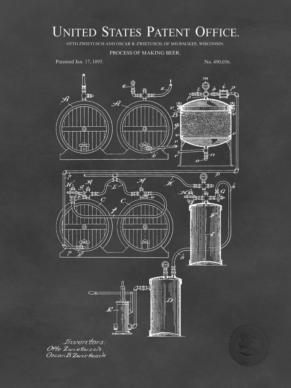 Man Cave / Poker / Cigar | Beer Making Process | 1893 Patent Beer / Whiskey / Wine Antique