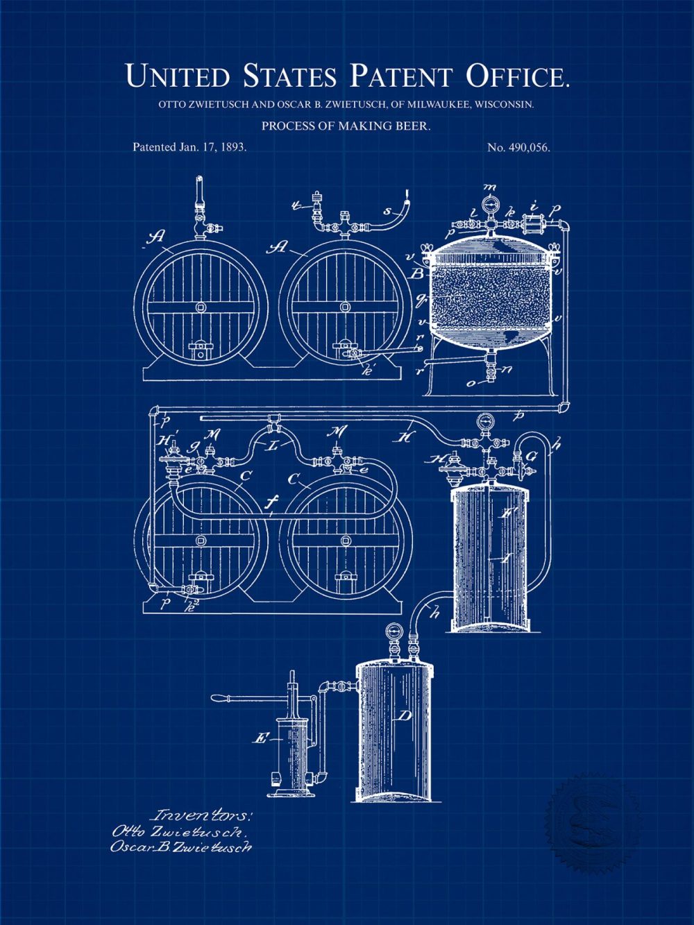 Man Cave / Poker / Cigar | Beer Making Process | 1893 Patent Beer / Whiskey / Wine Antique