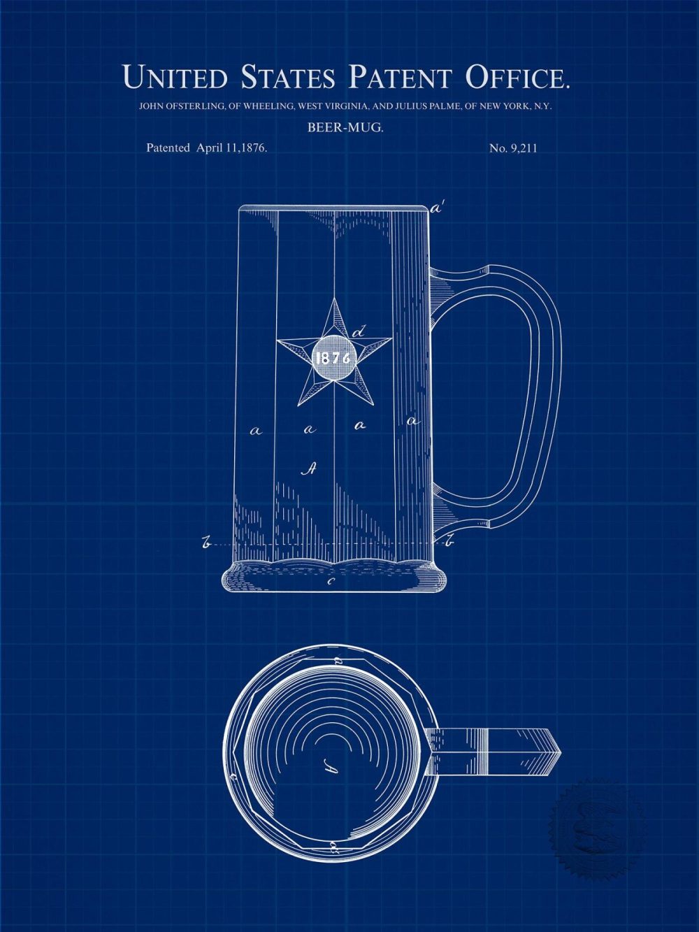 Man Cave / Poker / Cigar | Beer Mug | 1876 Patent Print Beer / Whiskey / Wine Antique