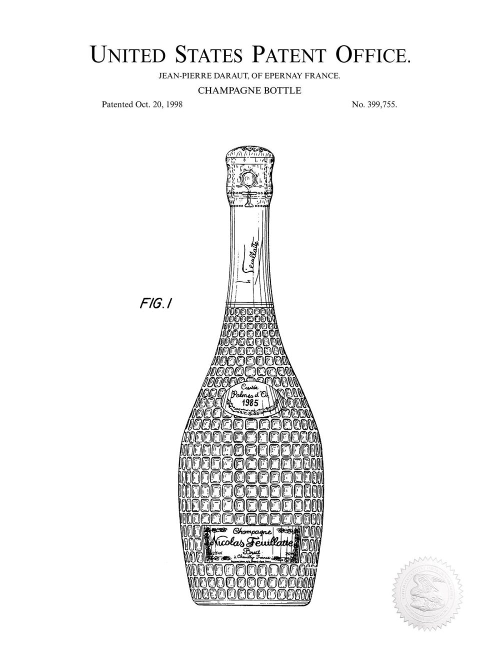 Man Cave / Poker / Cigar | Champagne Bottle | 1998 Patent Print Beer / Whiskey / Wine Antique