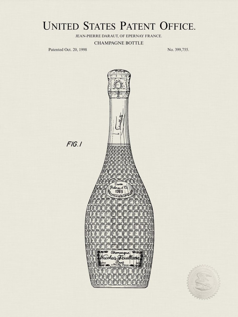 Man Cave / Poker / Cigar | Champagne Bottle | 1998 Patent Print Beer / Whiskey / Wine Antique