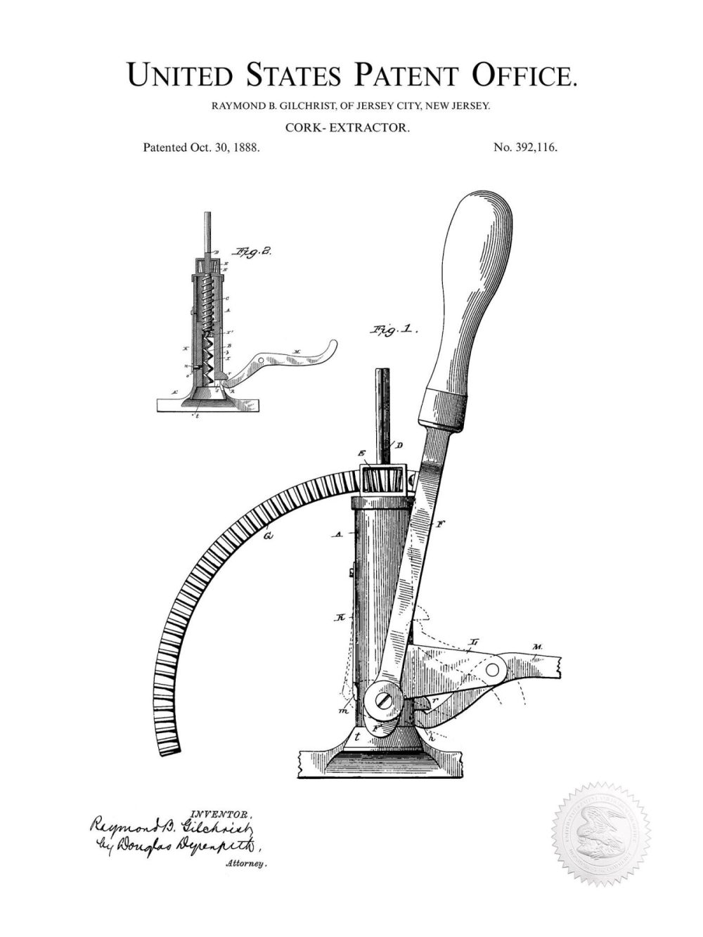 Man Cave / Poker / Cigar | Cork Remover | 1888 Wine Patent Beer / Whiskey / Wine Antique