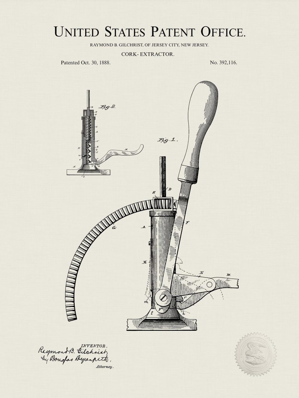 Man Cave / Poker / Cigar | Cork Remover | 1888 Wine Patent Beer / Whiskey / Wine Antique