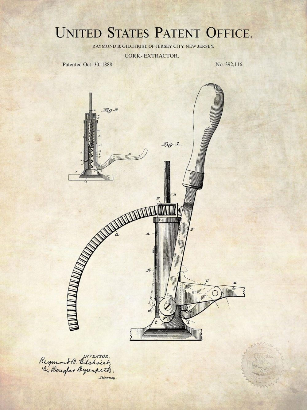 Man Cave / Poker / Cigar | Cork Remover | 1888 Wine Patent Beer / Whiskey / Wine Antique