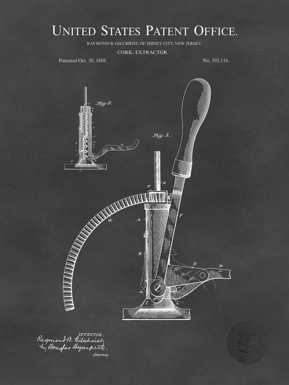 Man Cave / Poker / Cigar | Cork Remover | 1888 Wine Patent Beer / Whiskey / Wine Antique