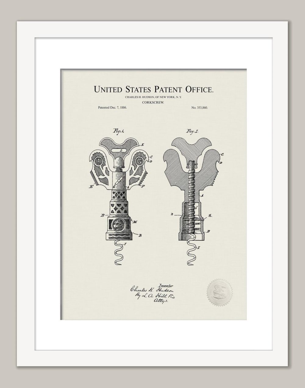 Man Cave / Poker / Cigar | Corkscrew Design | 1886 Patent Beer / Whiskey / Wine Antique