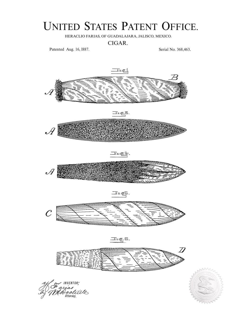 Man Cave / Poker / Cigar | Early Cigar Design | 1887 Patent Beer / Whiskey / Wine Antique