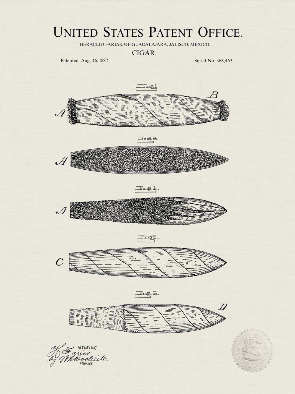 Man Cave / Poker / Cigar | Early Cigar Design | 1887 Patent Beer / Whiskey / Wine Antique