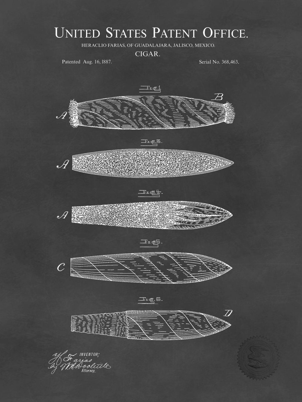 Man Cave / Poker / Cigar | Early Cigar Design | 1887 Patent Beer / Whiskey / Wine Antique