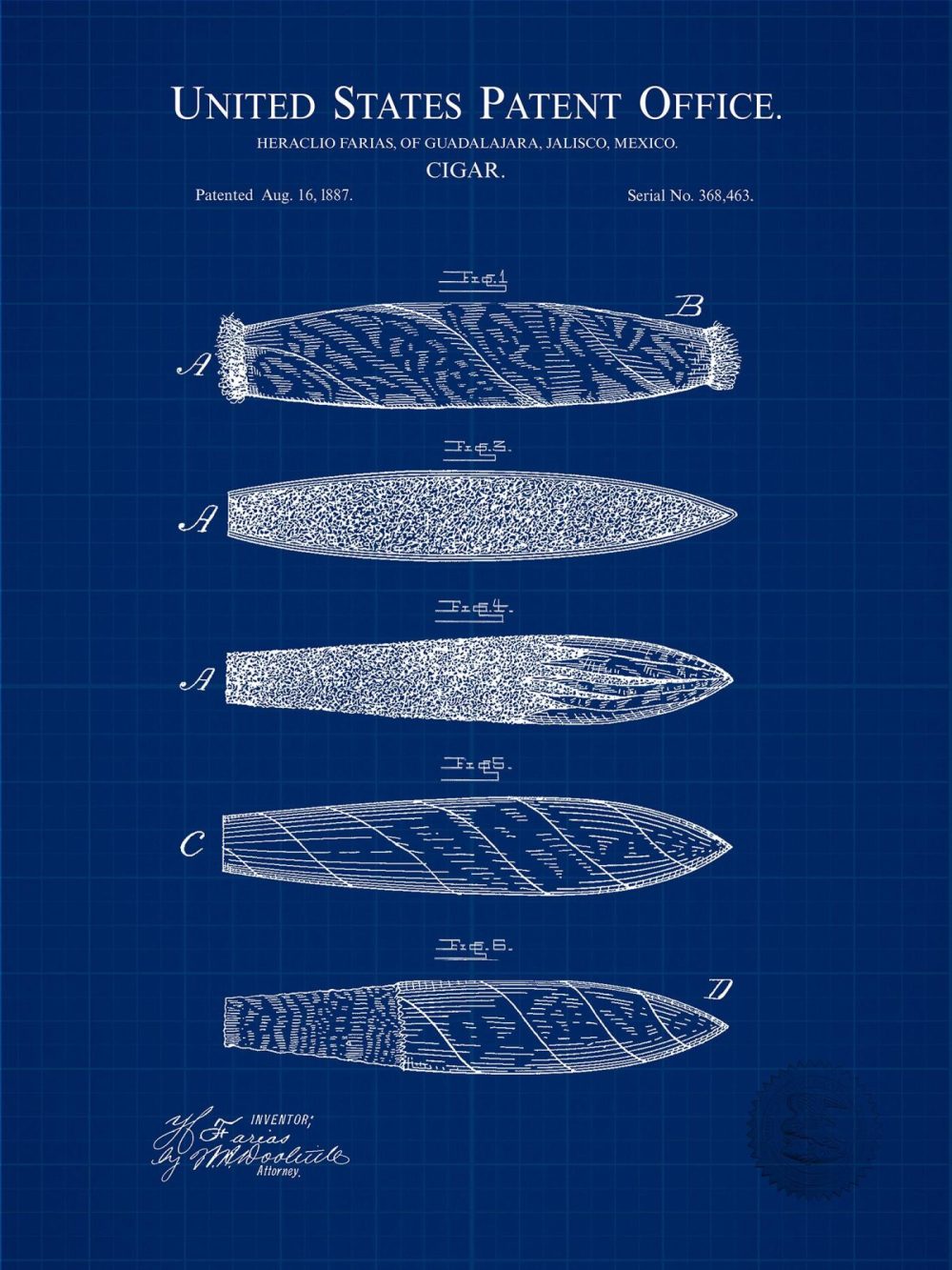 Man Cave / Poker / Cigar | Early Cigar Design | 1887 Patent Beer / Whiskey / Wine Antique