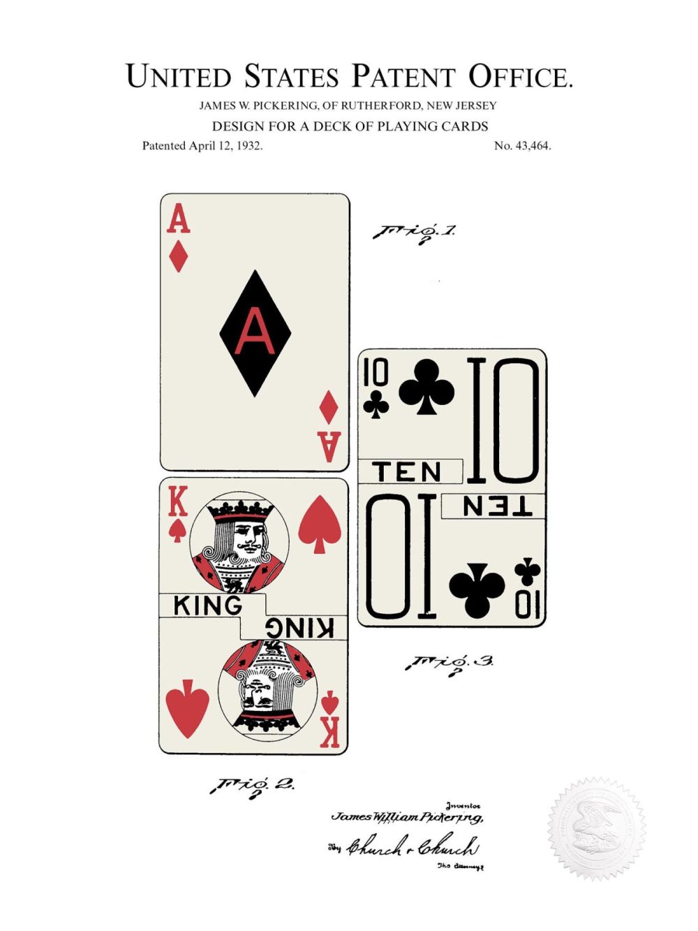 Man Cave / Poker / Cigar | Playing Card Design | 1932 Patent Beer / Whiskey / Wine Antique