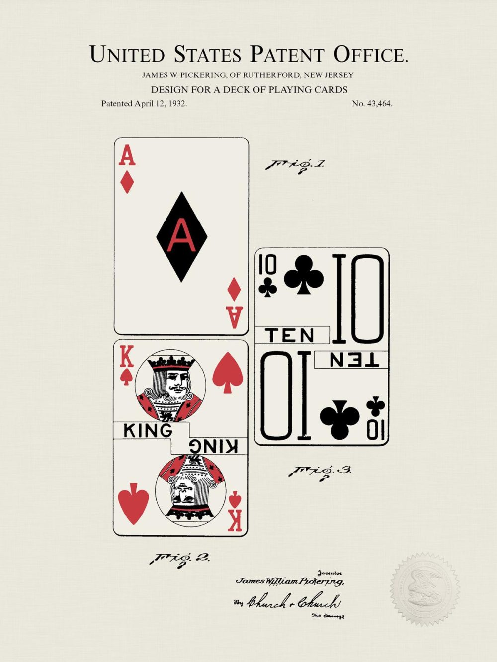 Man Cave / Poker / Cigar | Playing Card Design | 1932 Patent Beer / Whiskey / Wine Antique