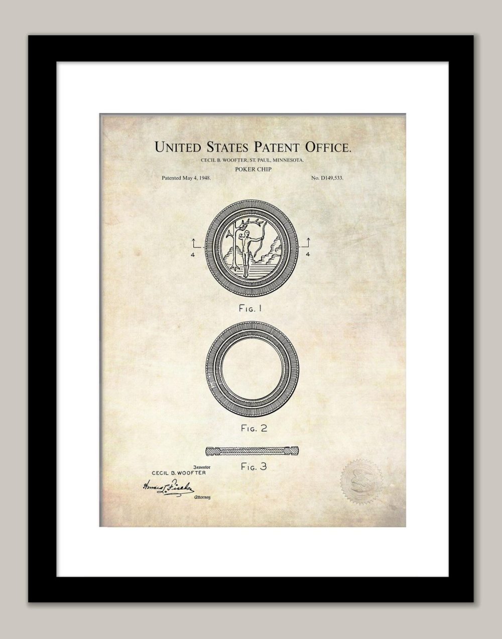 Man Cave / Poker / Cigar | Poker Chip | 1948 Design Patent Beer / Whiskey / Wine Antique