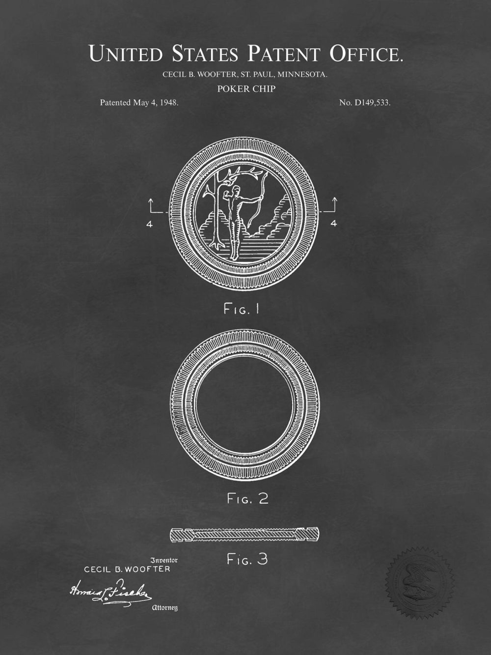 Man Cave / Poker / Cigar | Poker Chip | 1948 Design Patent Beer / Whiskey / Wine Antique