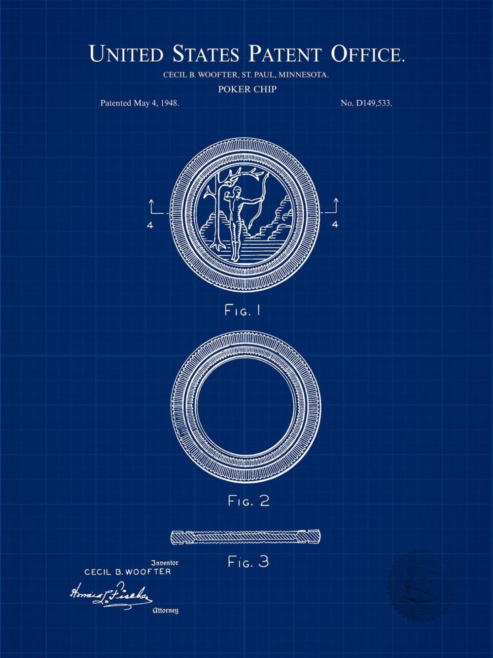 Man Cave / Poker / Cigar | Poker Chip | 1948 Design Patent Beer / Whiskey / Wine Antique