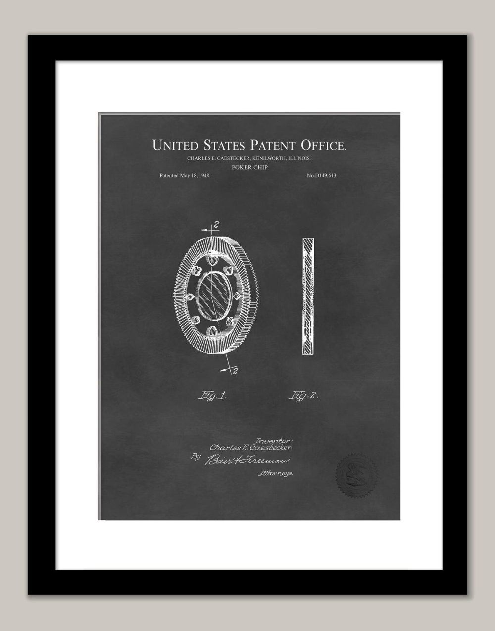 Man Cave / Poker / Cigar | Poker Chip Design | 1948 Patent Beer / Whiskey / Wine Antique