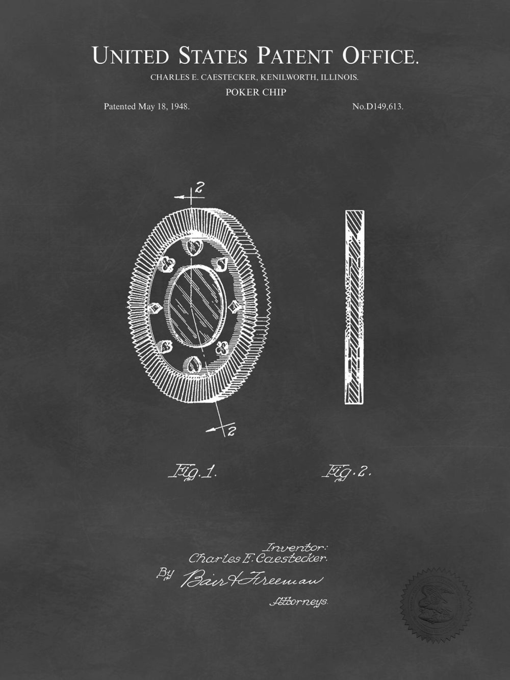 Man Cave / Poker / Cigar | Poker Chip Design | 1948 Patent Beer / Whiskey / Wine Antique