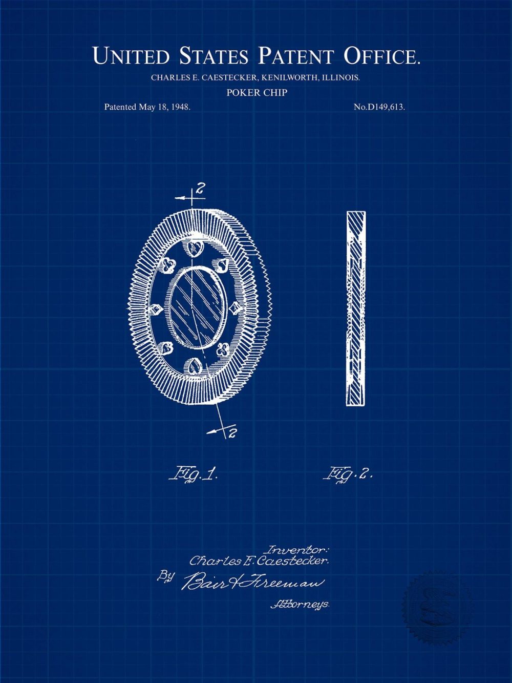 Man Cave / Poker / Cigar | Poker Chip Design | 1948 Patent Beer / Whiskey / Wine Antique