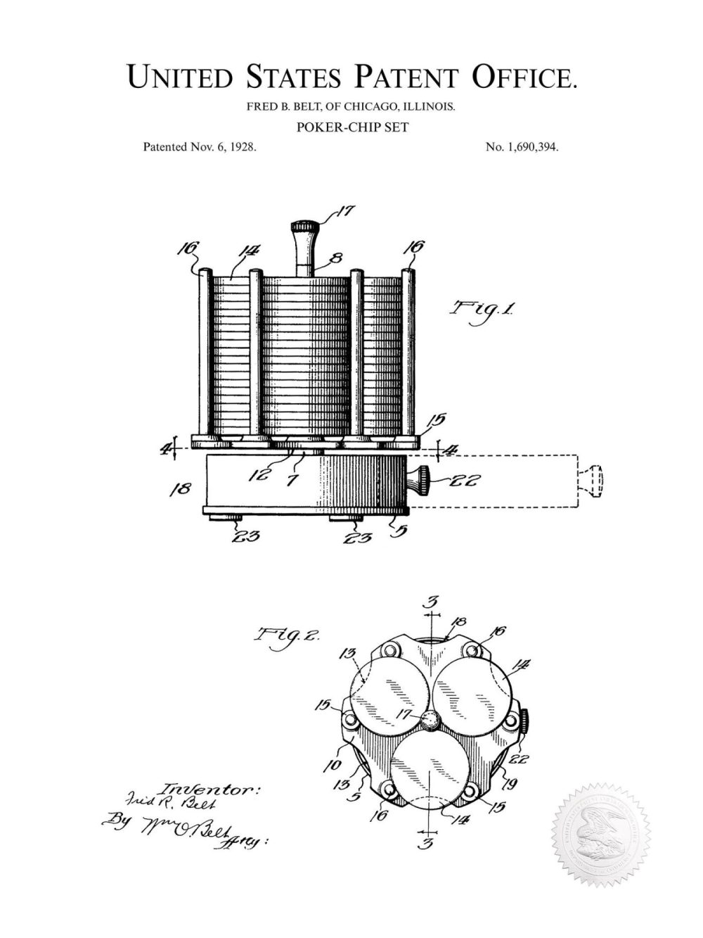 Man Cave / Poker / Cigar | Poker Chip Set | 1928 Gaming Patent Beer / Whiskey / Wine Antique