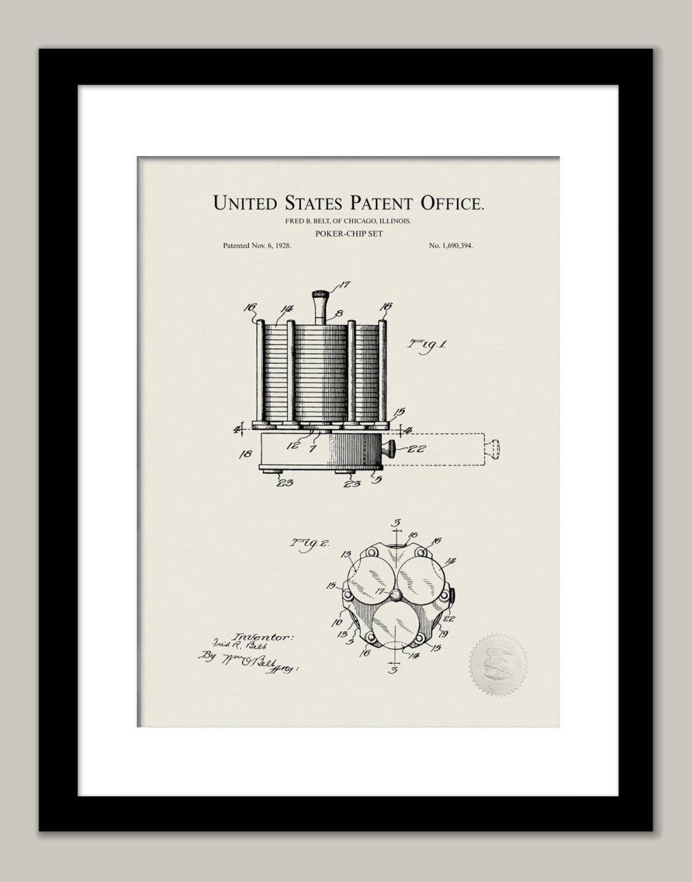 Man Cave / Poker / Cigar | Poker Chip Set | 1928 Patent Beer / Whiskey / Wine Antique