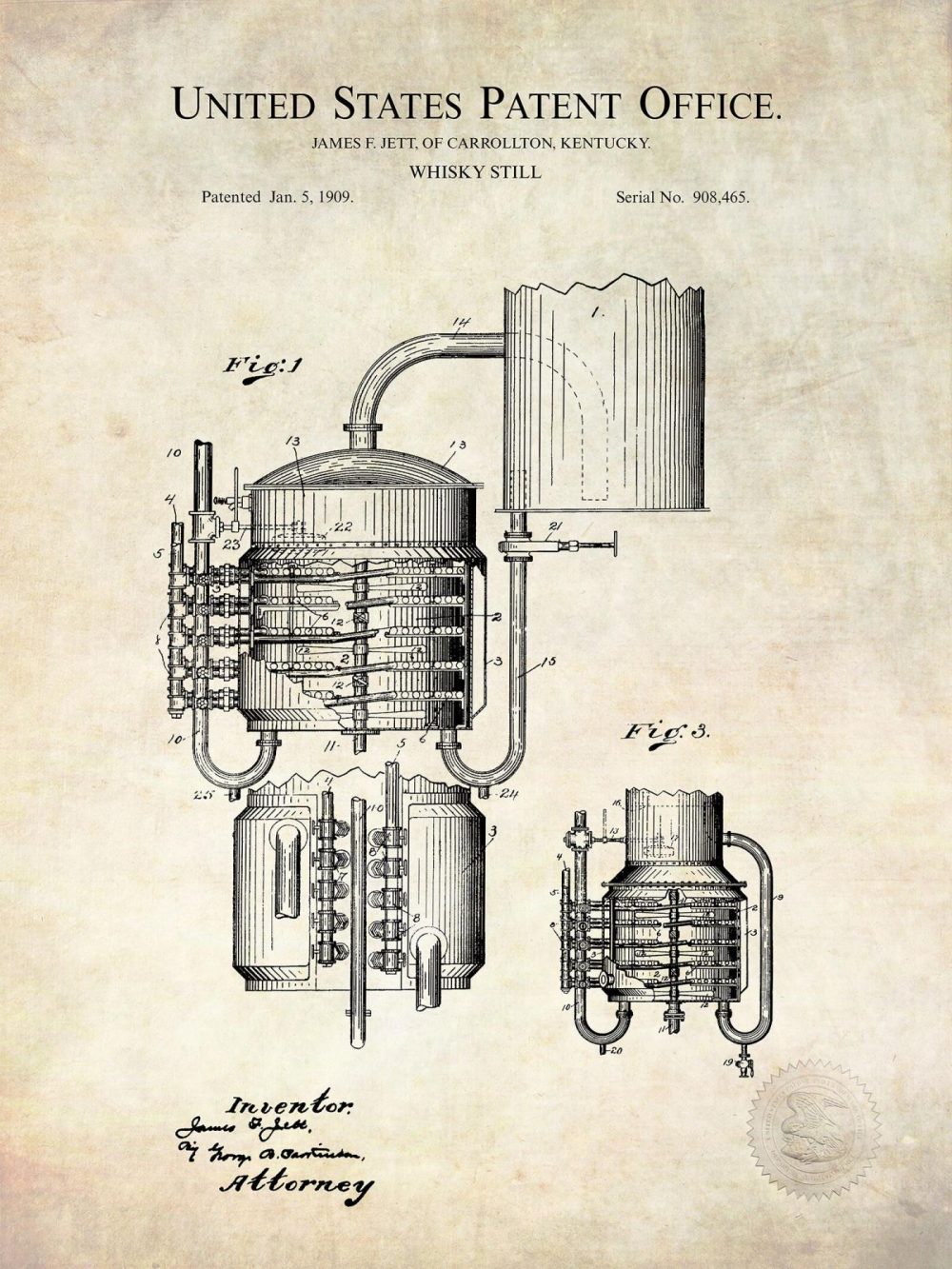 Man Cave / Poker / Cigar | Whiskey Still | 1909 Patent Beer / Whiskey / Wine Antique