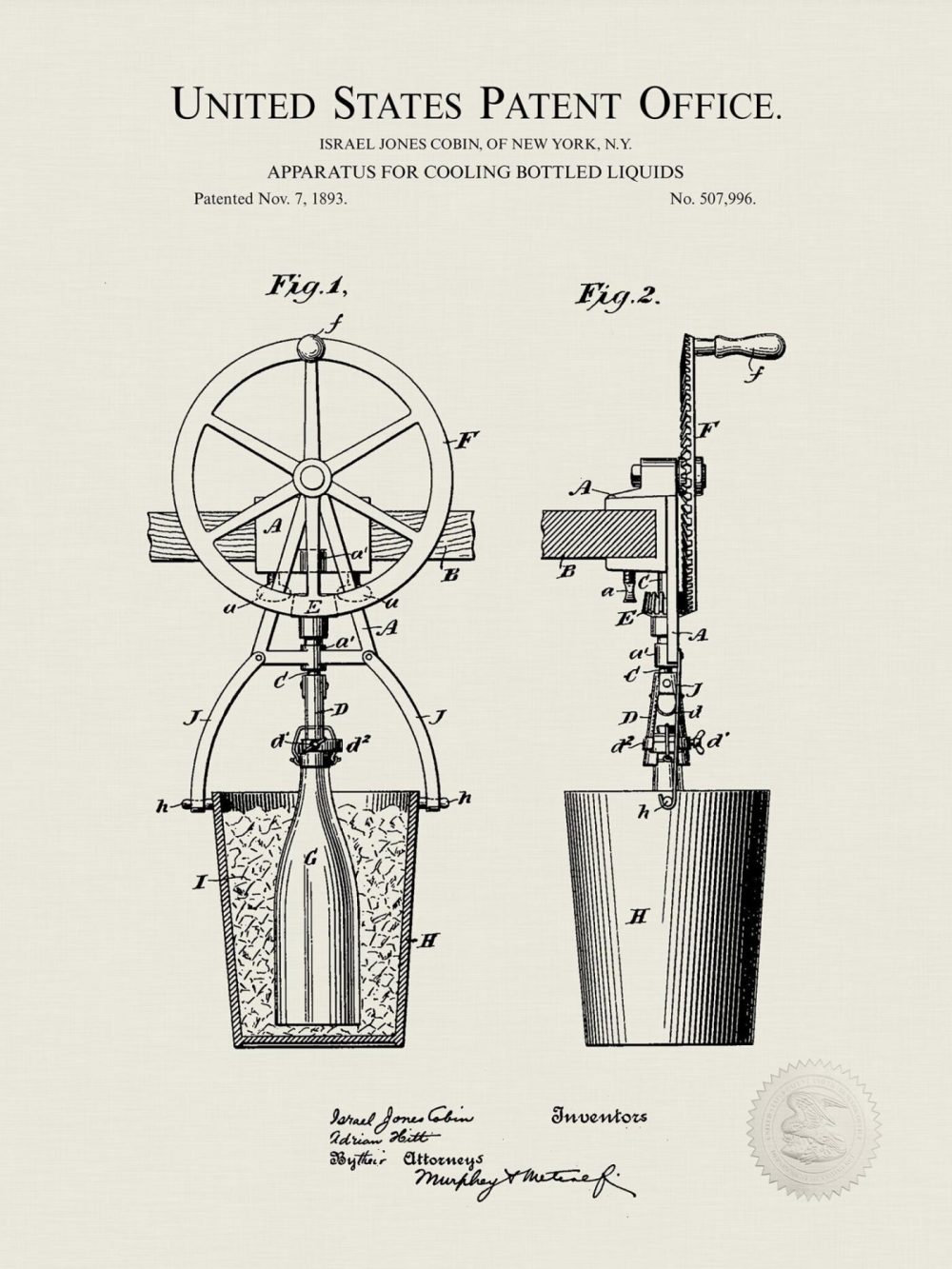 Man Cave / Poker / Cigar | Wine Cooling Apparatus | 1893 Patent Beer / Whiskey / Wine Antique