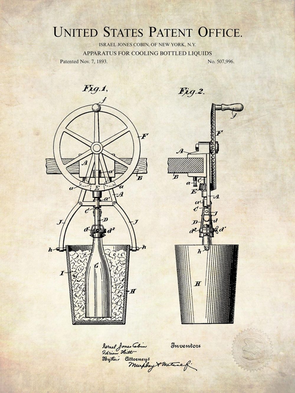 Man Cave / Poker / Cigar | Wine Cooling Apparatus | 1893 Patent Beer / Whiskey / Wine Antique