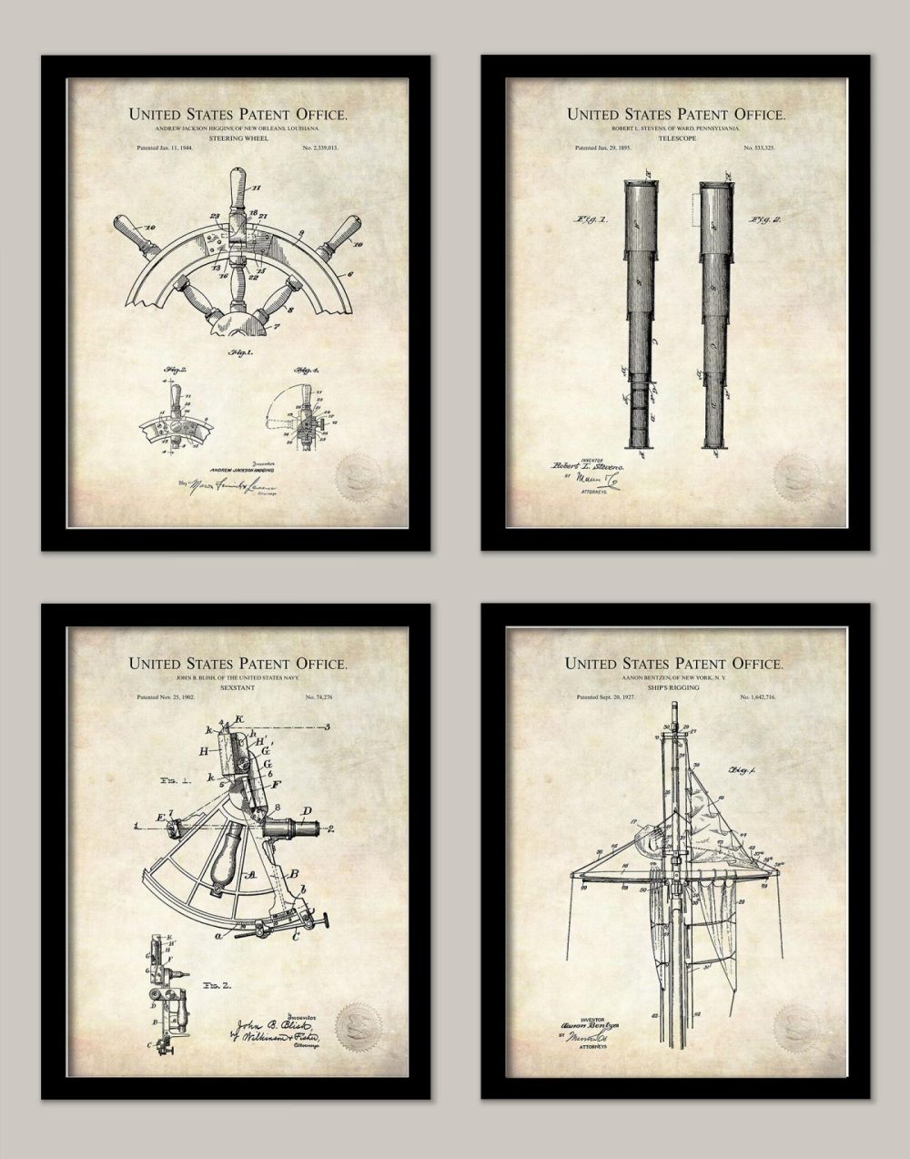 Marine / Maritime | Antique Maritime Patents Print Set Marine / Maritime Antique