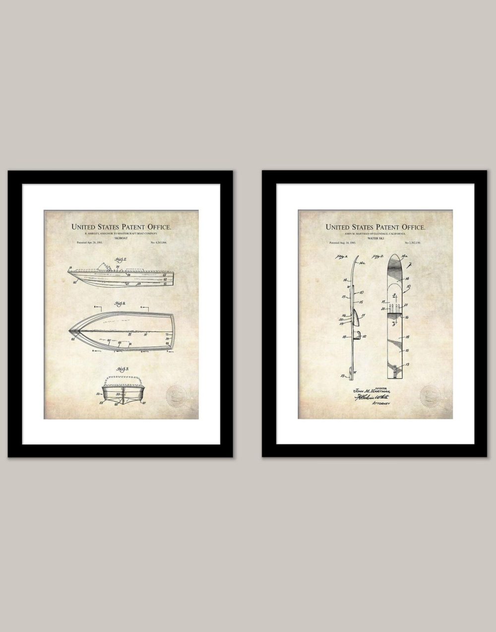 Marine / Maritime | Water Skiing Decor | Patent Print Set Marine / Maritime Antique