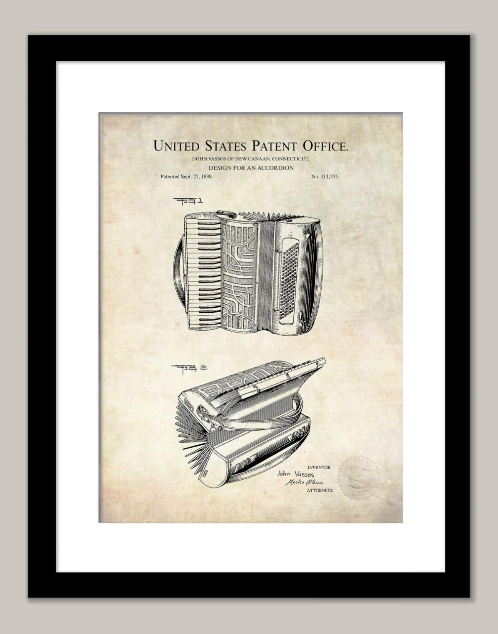 Music / Hip Hop / Instruments | Accordion Print | 1938 Patent Music / Hip Hop / Instruments Antique