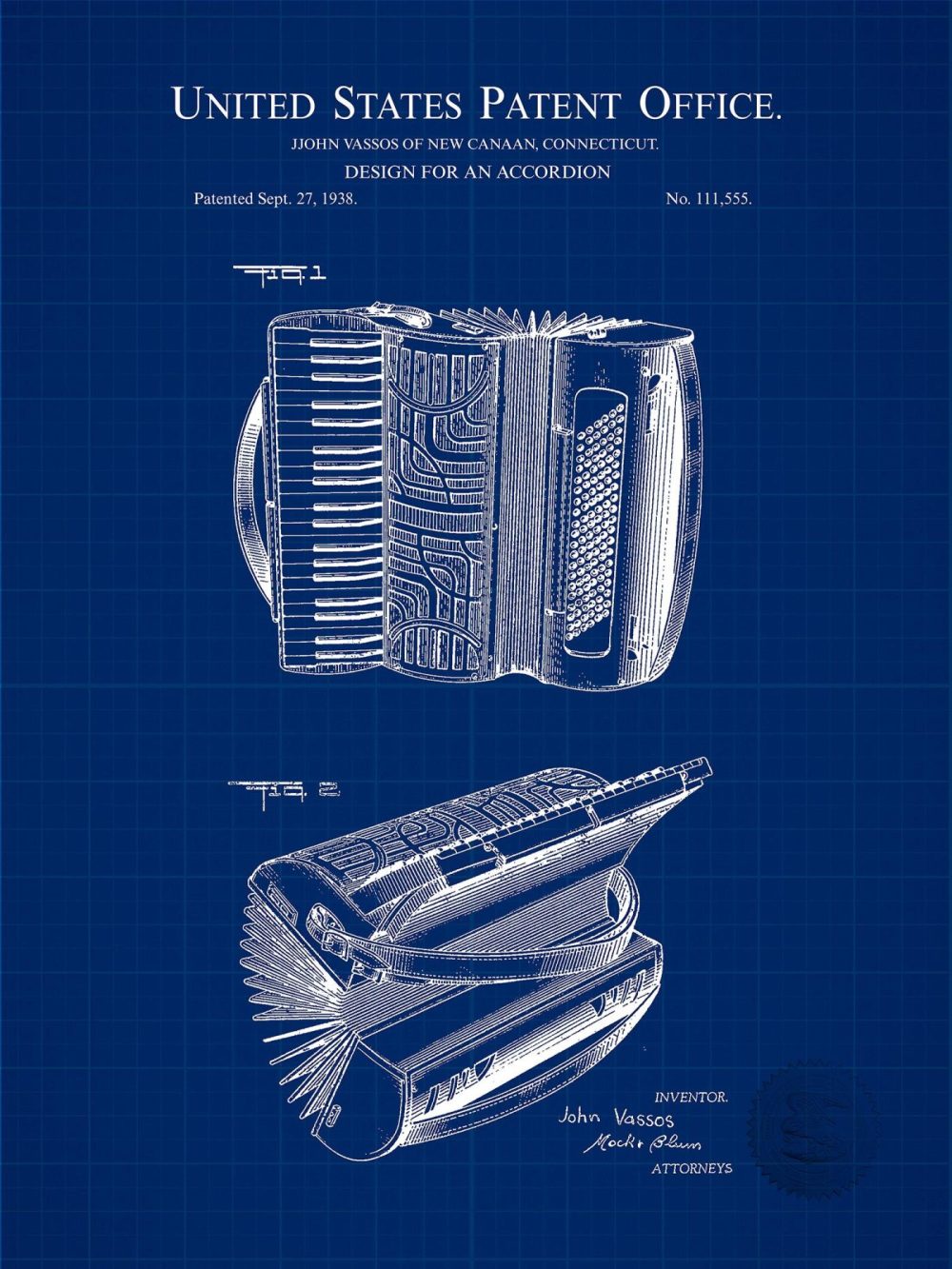 Music / Hip Hop / Instruments | Accordion Print | 1938 Patent Music / Hip Hop / Instruments Antique