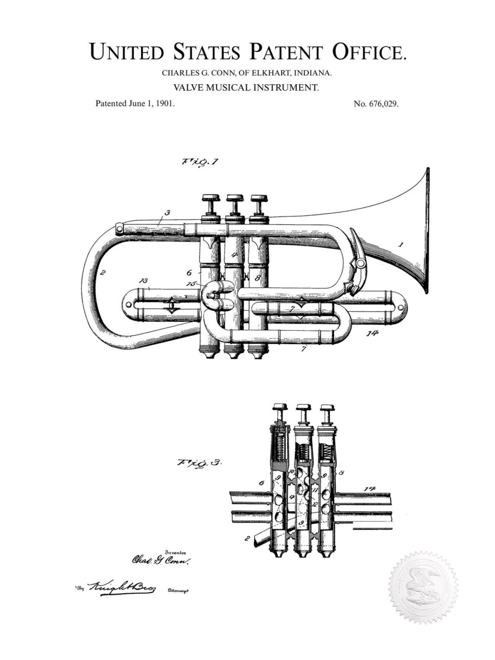 Music / Hip Hop / Instruments | Antique Cornet | 1901 Patent Print Music / Hip Hop / Instruments Antique