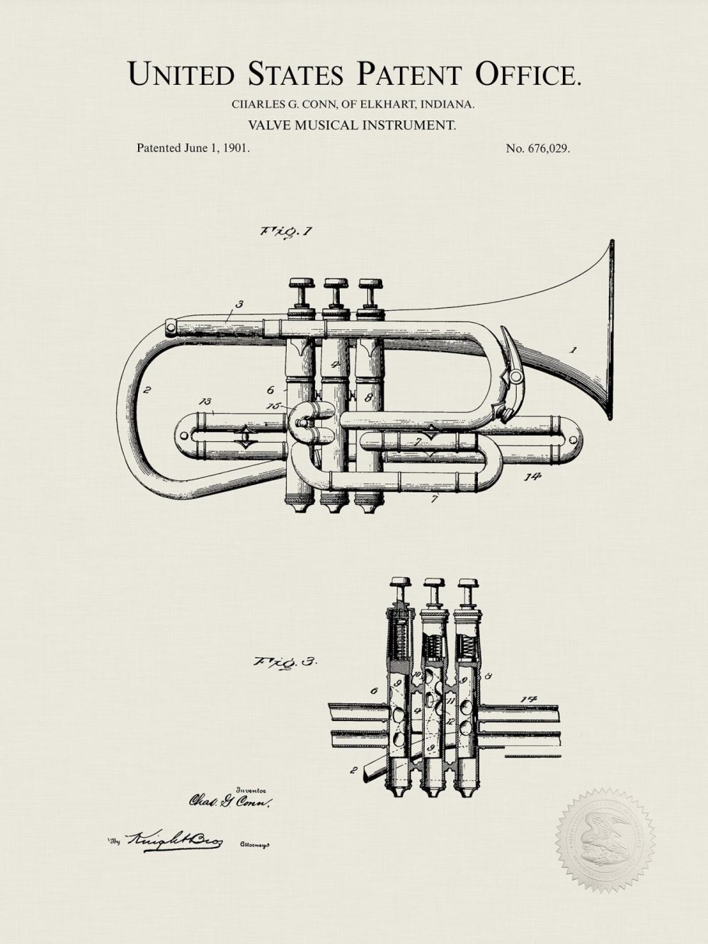 Music / Hip Hop / Instruments | Antique Cornet | 1901 Patent Print Music / Hip Hop / Instruments Antique