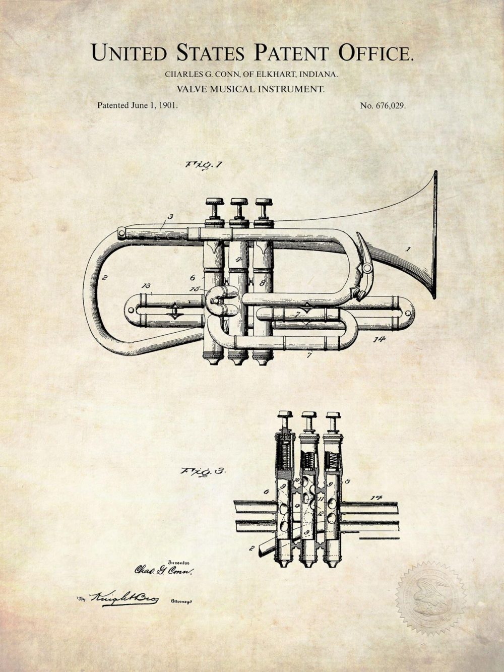 Music / Hip Hop / Instruments | Antique Cornet | 1901 Patent Print Music / Hip Hop / Instruments Antique