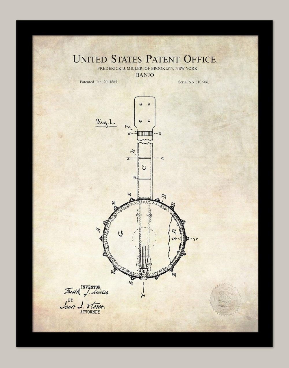 Music / Hip Hop / Instruments | Banjo Design | 1885 Miller Patent Music / Hip Hop / Instruments Antique